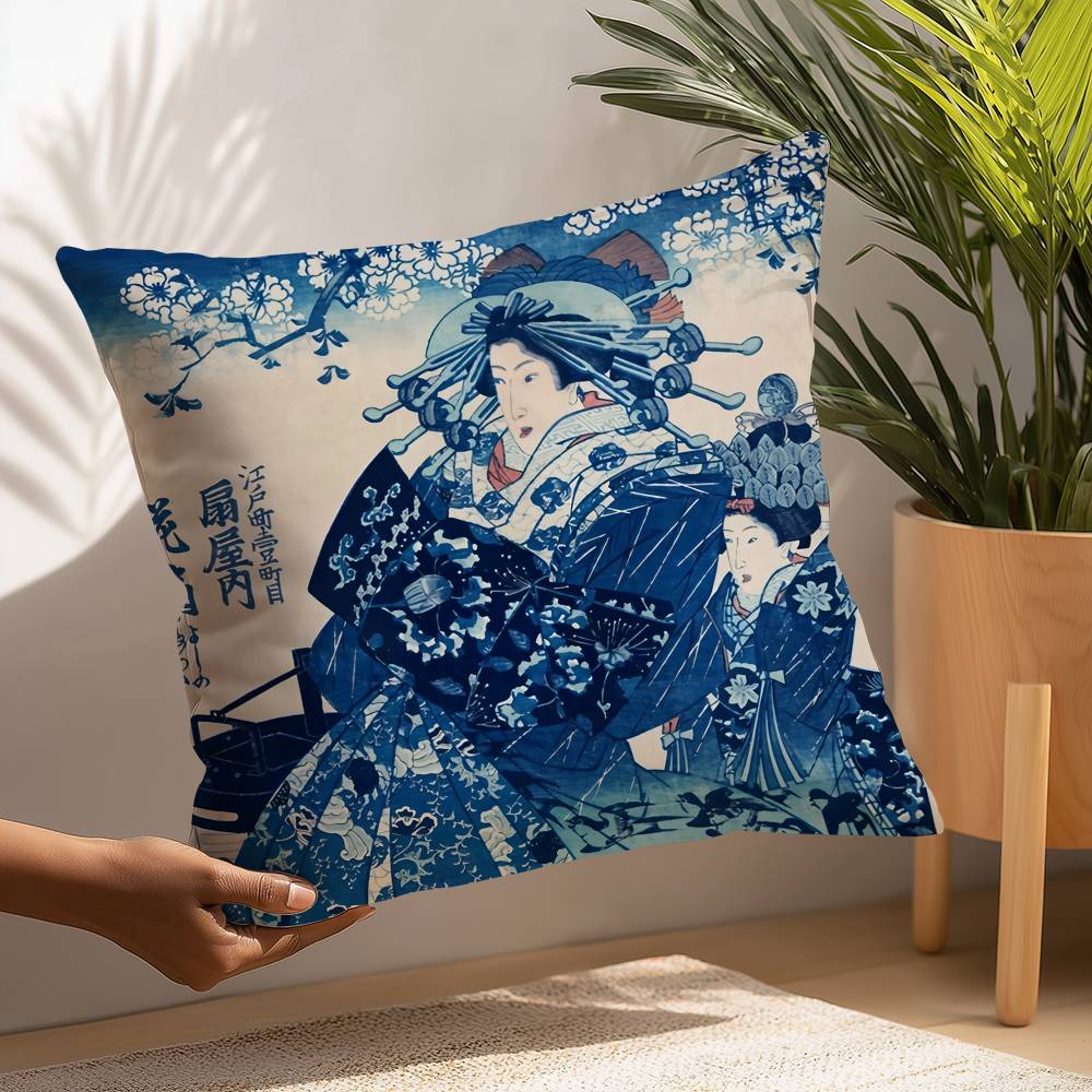 Japanese Artist Exhibition Pillow Case Plush Fabric Soft Pillowcase Double Sided Print Cushion Cover Household Gifts