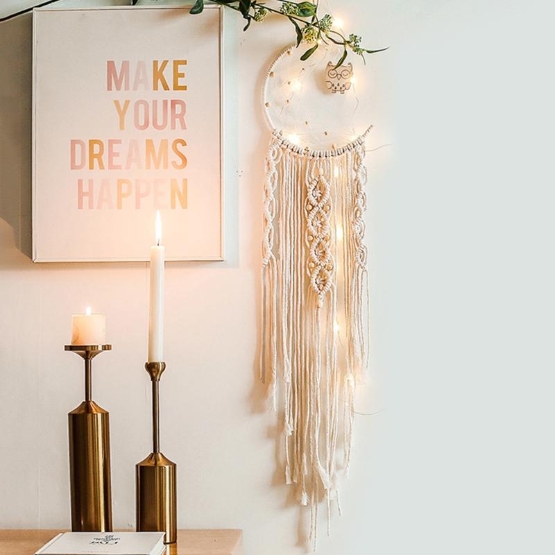 Bohemian Macrame Wall Hanging Tapestry Moon Star Owl Wall Decor Boho Woven Tapestries X3UC