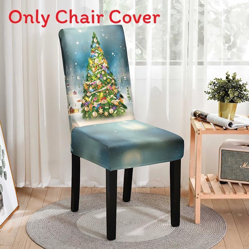 Festive Christmas Chair Cover Full Protection Stylish Cartoon Printed Dining Chair Set