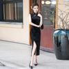 Black Velvet Single Split Fork National Style New Chinese Suzhou Autumn Cheongsam Improved Young Women's High-end Evening Dress
