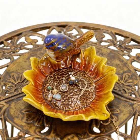 Hand-Painted Ceramic Tray with Bird Fish Owl Design Multi-Functional Jewelry Dish Soap Storage Holder Unique Decorative Tray