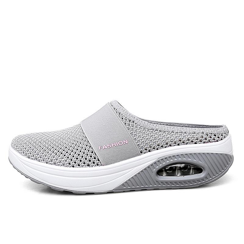 Large size ultra-light mesh breathable fly-woven shoes fashionable and casual half-drag women's shoes thick-soled air cushion one pedal