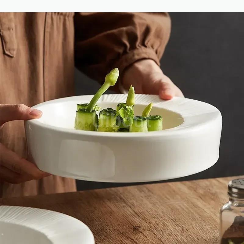 white Ceramic Dinner Plate Restaurant Circular round Thick Soup Plate Dessert Dish Snack Dish Pasta Plates Solid Color Tableware