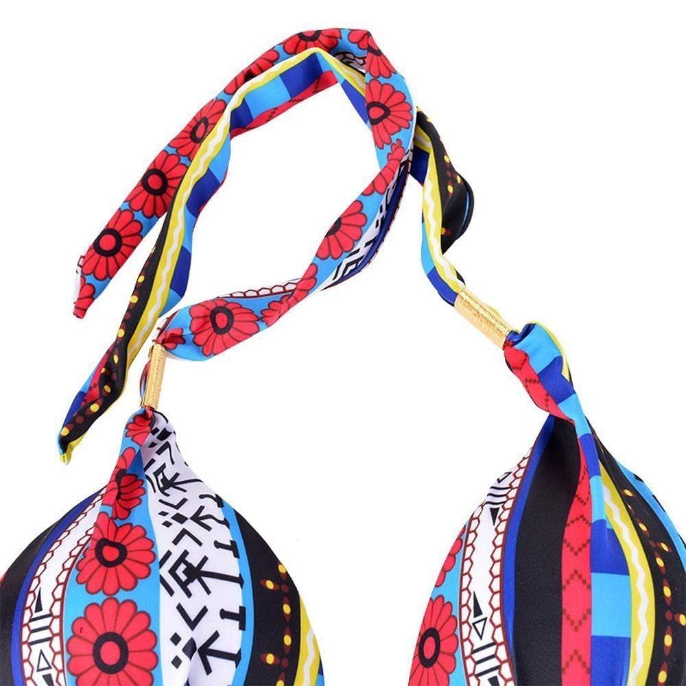 Summer Sexy Hollow Out Spliced Printed Bandage Swimwear For Women In Premium Quality