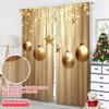 2D Flat Printing 2Pcs Christmas Window Curtains Ball And Stars Pattern Rod Pocket Design For Bedroom Living Room Office Decor