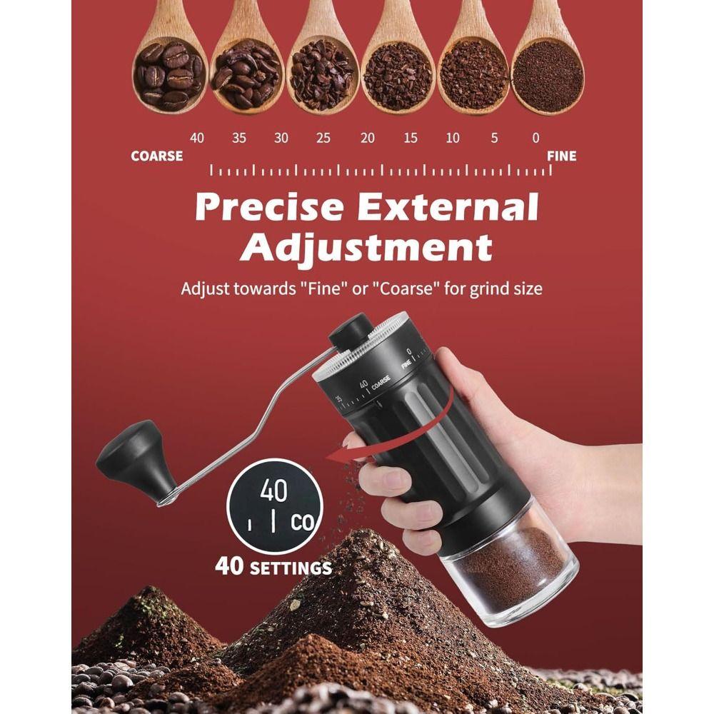 Ceramic Burr Manual Coffee Grinder 40 Adjustable Settings Portable Hand Crank Espresso Grinder Handheld Coffee Bean Grinder