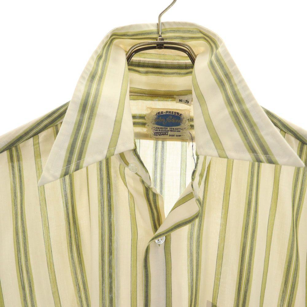 Vintage 70s Striped Pattern Short Sleeve Shirt 16 Green X Beige Men's Used