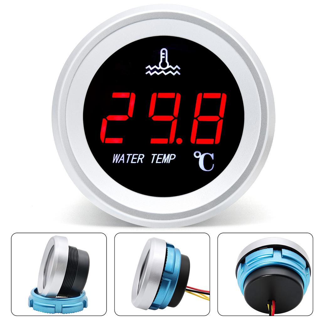 52mm Water Temperature Gauge+1/8NPT Sensor Fuel Level Oil Pressure Gauge Voltmeter Universal for Marine Boat Car Truck 12V/24V