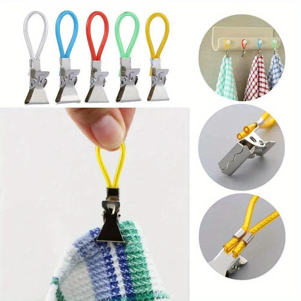 5Pcs Towel Hanging Clips Metal Clip On Hooks Loops Hand Towel Hangers Hanging Clothes Pegs Kitchen Bathroom Organizer