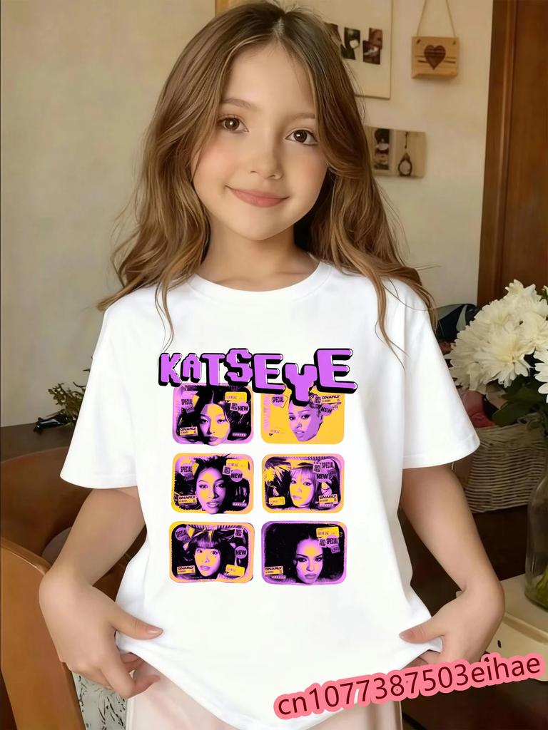 Y2K Daily Casual KATSEYE Music Children TeeCute Street Short Sleeve TopSummer Trend Outfit for Boys and Girls Young Kids