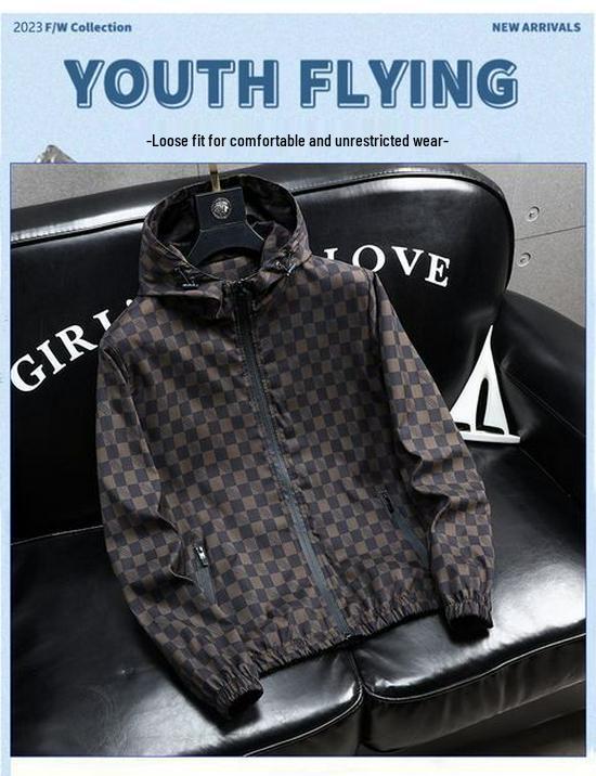 Men's 2025 Trendy Windproof Double-Layer Hooded Jacket with Letter Print