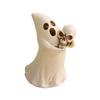 Halloween Spøkelsesfigur Hvitt Spøkelse Holder Gresskar Katt Skummel Harpiks Ornament Gravert Halloween Dekorasjon