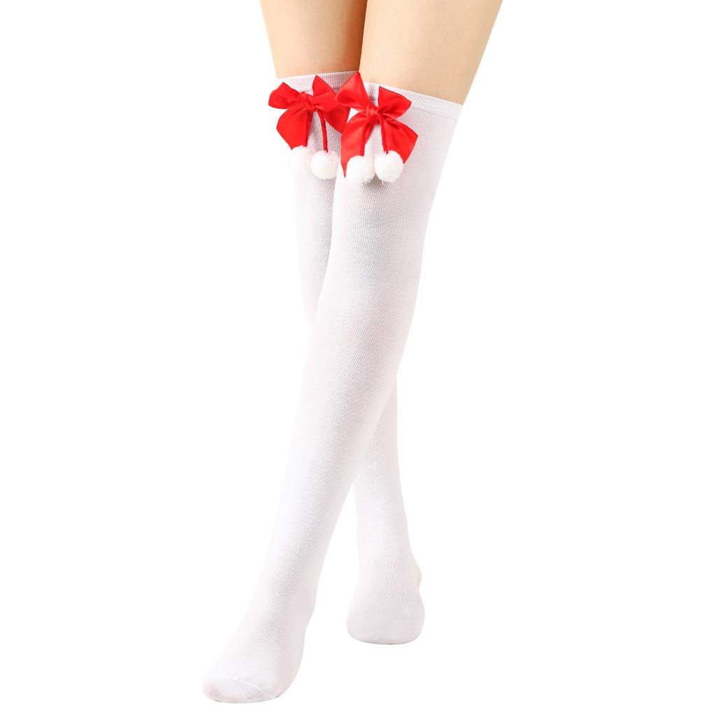Women's Bowknot Christmas Stocking Pom-pom Socks Over-the-knee Socks