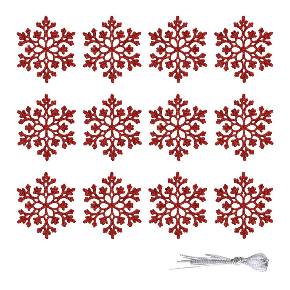 Christmas Snowflake Ornaments, 12pcs Plastic Glitter Snow Flakes Ornaments Xmas Tree Pendant Snowflake for Christmas Tree Decor