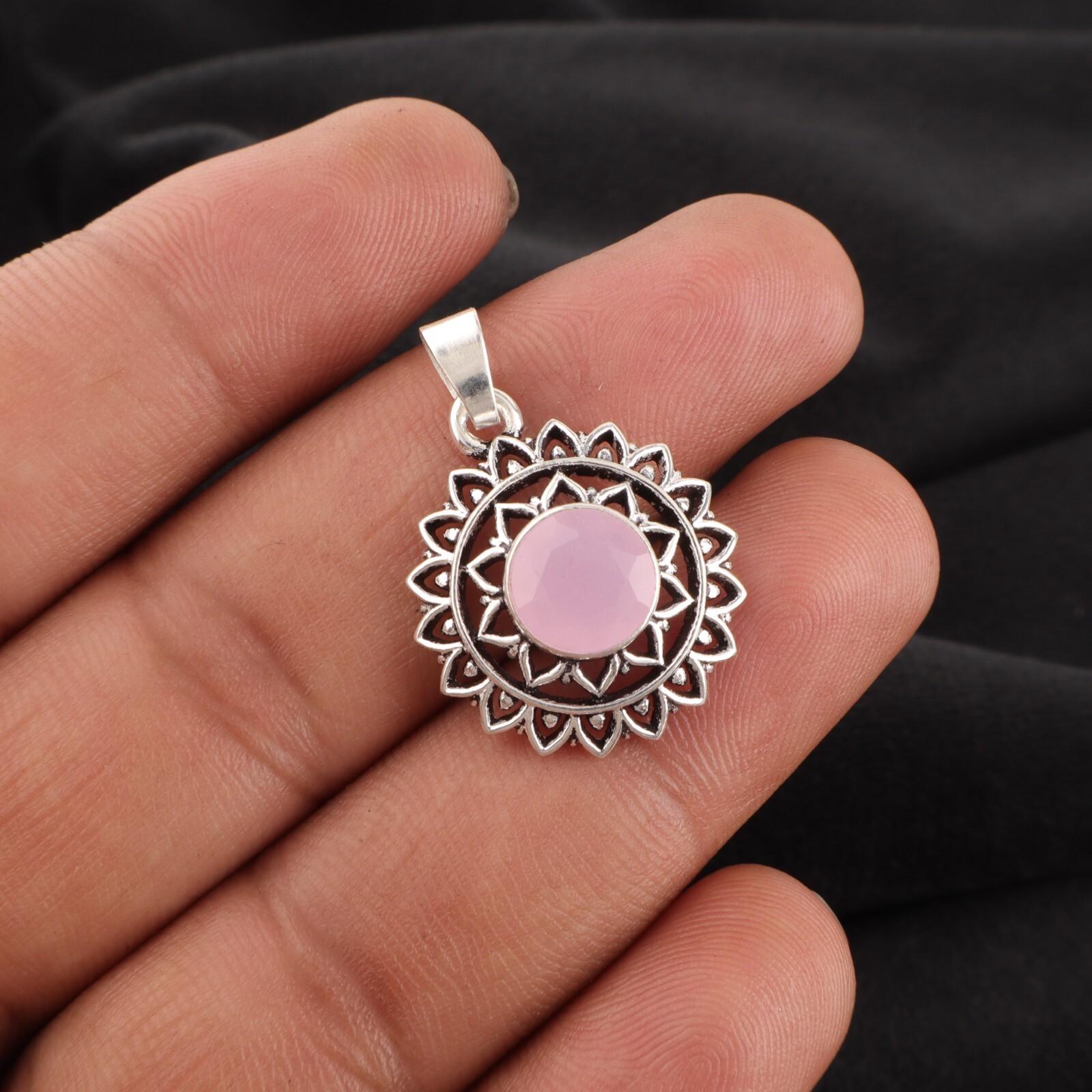 

Розовый Халцедон Драгоценный Камень 925 Стерлинговое Серебро Этнические Украшения Подвеска 1,14 Для Нее CP-30-20