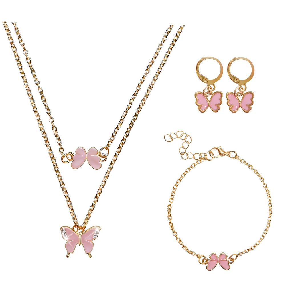 Butterfly gold plated jewelry set for women necklaces with matching earrings bracelet elegant jewelry for wedding party Valentines Day gift