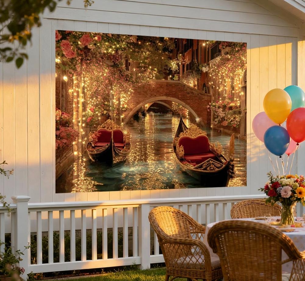 Italian Water City Photography Background Charming Venice Canal Floating Boat Banner Birthday Party Gift Backdrop Photo Studio2158