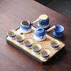 Red-Orange Mountain & Sea Ceramic Tea Set with Tray