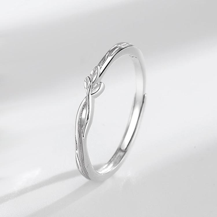 Sterling Silver Forest-Inspired Lianli Branch Couple Rings – High-End Design 520 Gift for Him or Her Adjustable Open Size