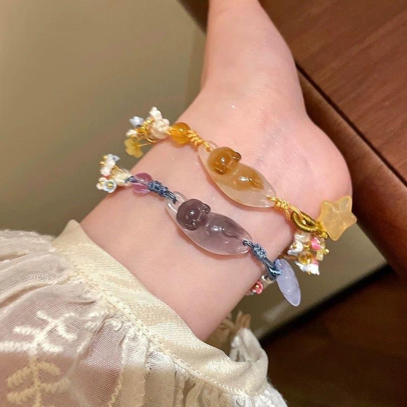 Osmanthus Cat Little Star Cat Weaving Bracelet Versatile Bracelet Best Friend'S Hand Rope Stackable Couple Jewelry