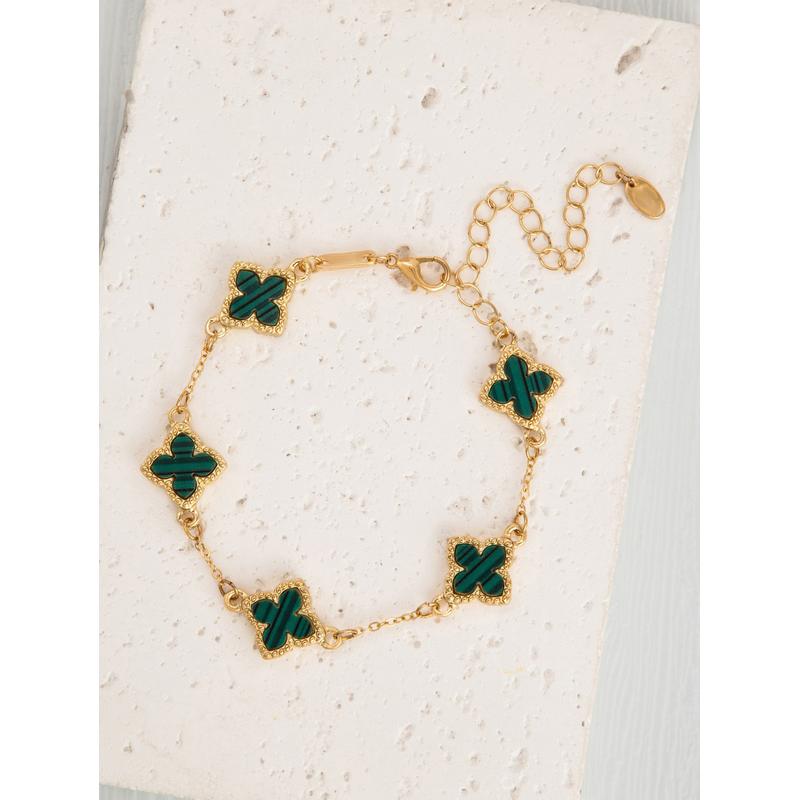 EVISPOL New Stainless Steel Single-Sided Lucky Clover Bracelet for Women Gold Plated Fashion Flower Versatile Jewelry Gift