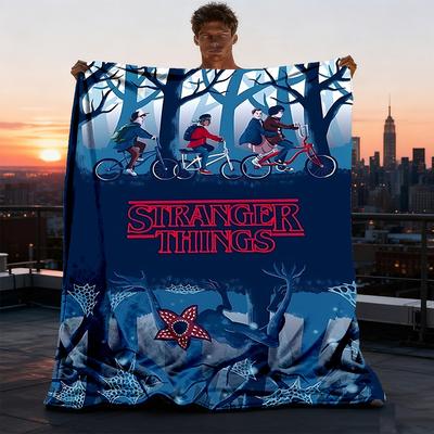 1pc Stranger Things Outdoor Blanket Lightweight Flannel Throw For Travel, Camping, Livingroom, Couch, Chair Soft