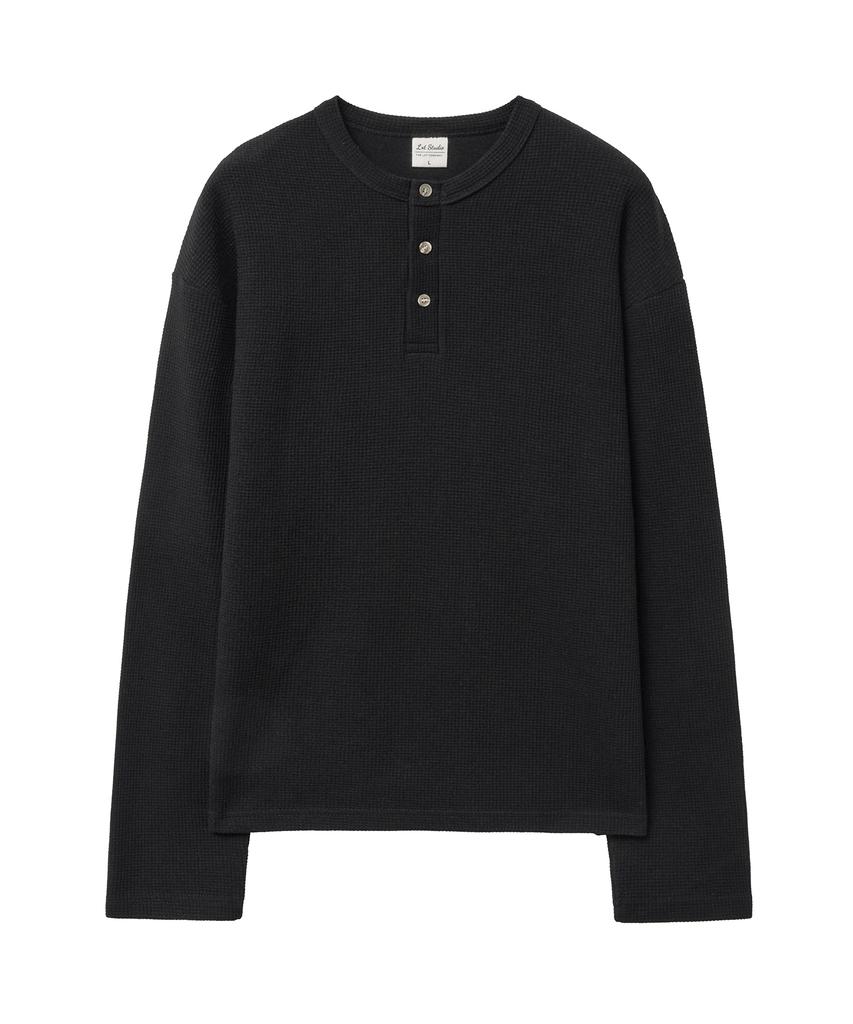 LXT Waffle Henley Neck Crop T-Shirt [Black]