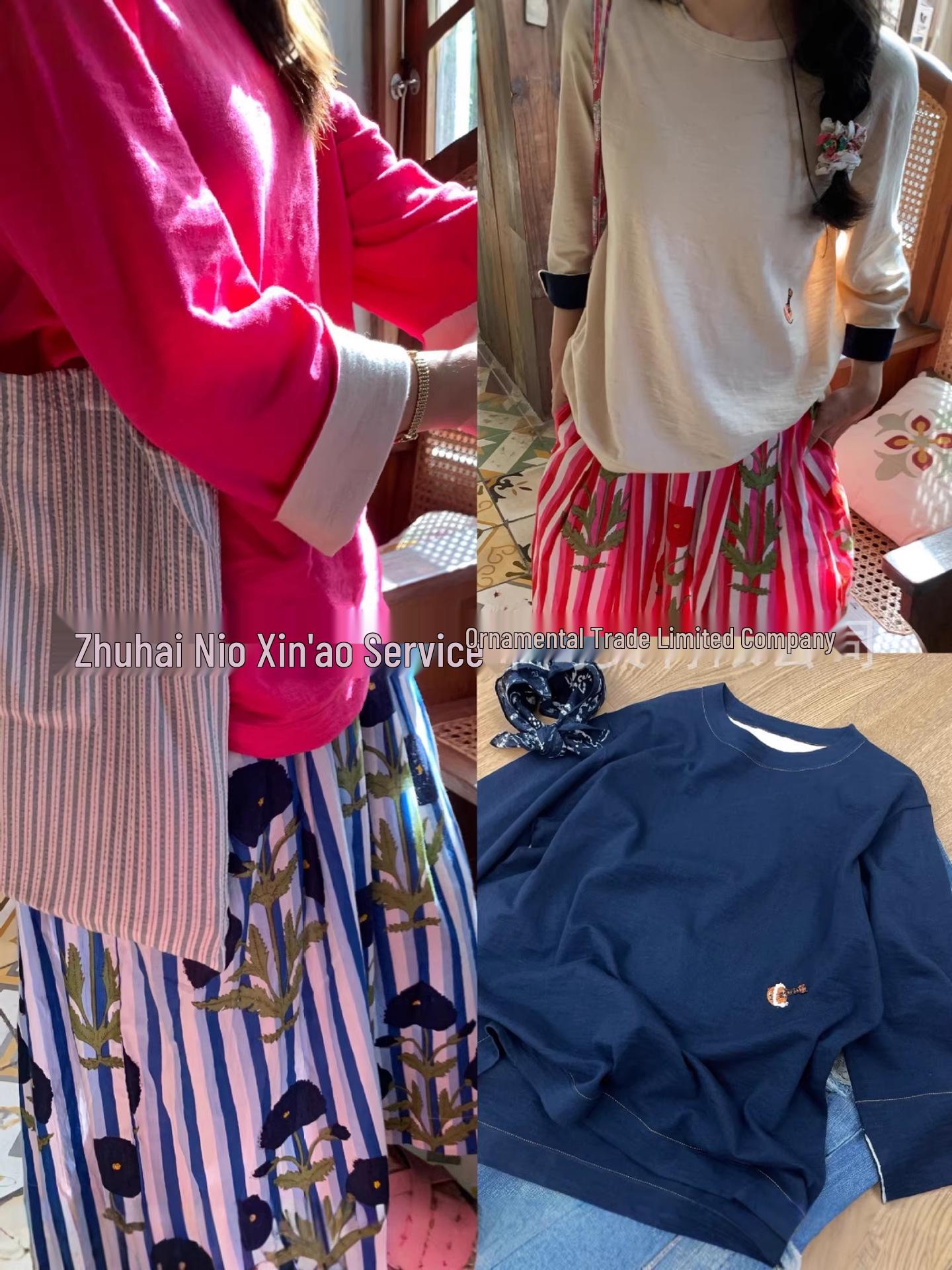 

2025 Casual Embroidered Knit Cotton Seven-Sleeve Top Large роза розовый