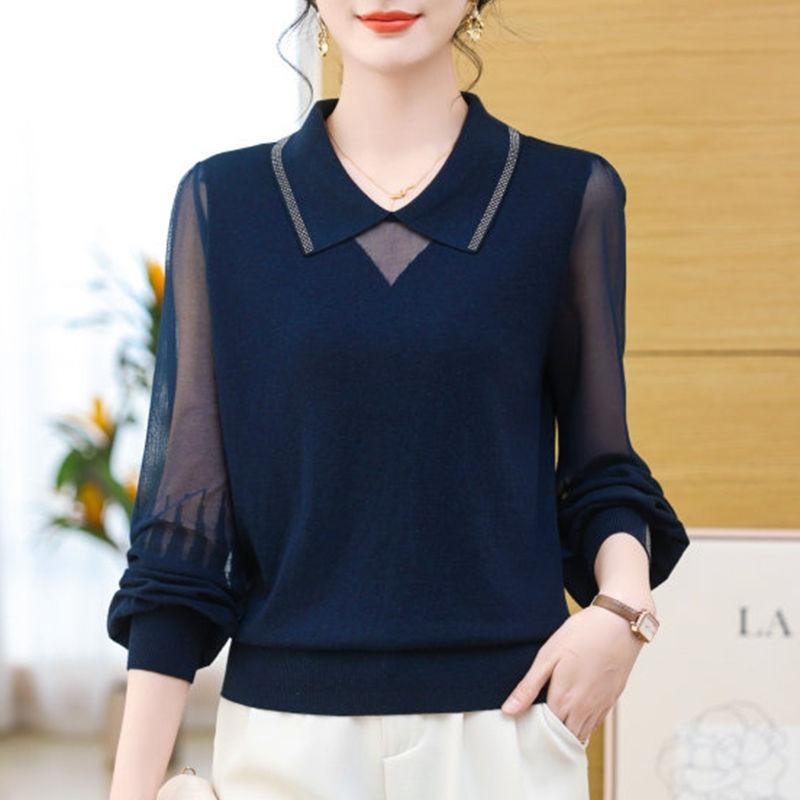 New spring and autumn women's fat mm belly-covering and thin top, loose ice silk knitted bottoming shirt