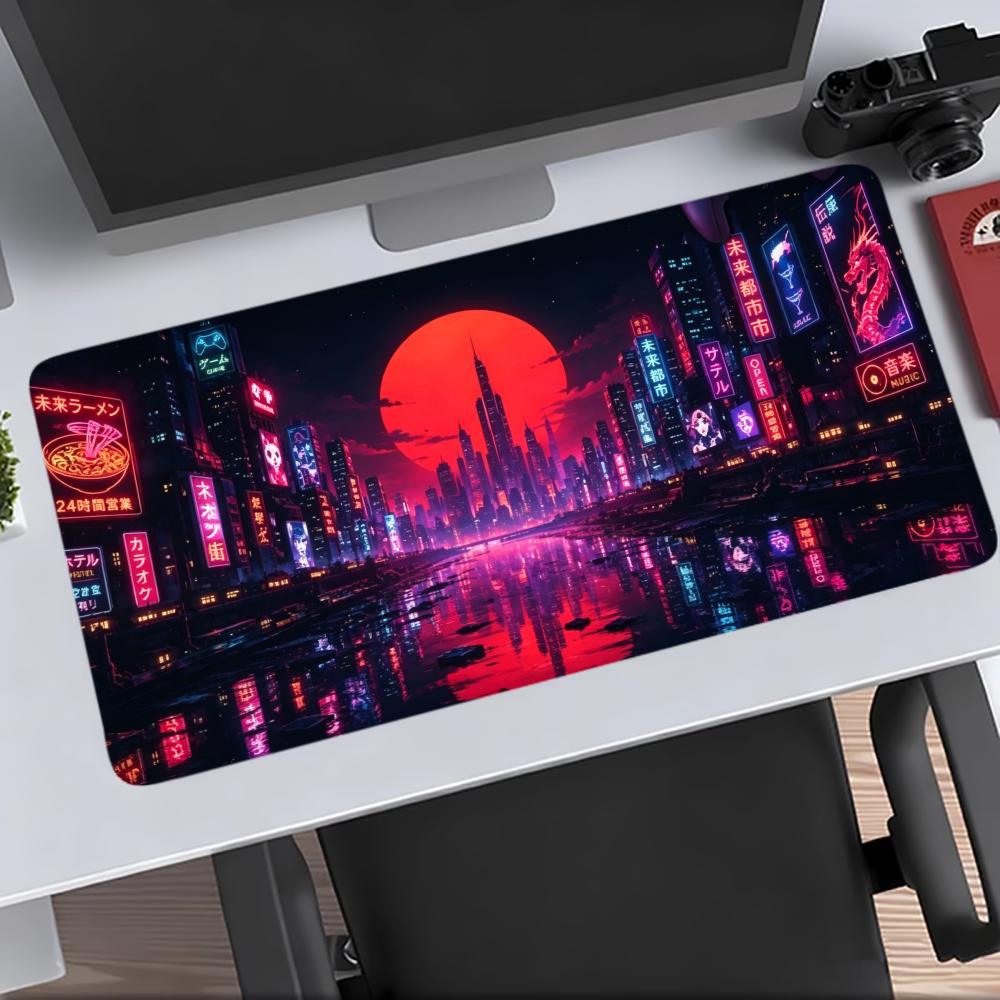 Cyberpunk Neon Mouse Pad Large Computer Office Game Table Mats XXL Rubber Anti-slip Gaming Keyboard Mousepads Long Desk Pads