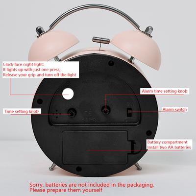 1pc 4.3-inch New Macaron Color Matching Dual Bell Alarm Clock; Metal Material+fun Hands Paired with Creative Digital Clock Face