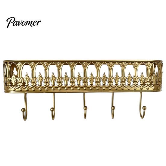 Scaffale da Parete Mensole Galleggianti, Scaffale in Metallo con 5 Ganci, Portachiavi Organizer Robusto, Organizer per Posta, per Ingresso Soggiorno Camera da Letto