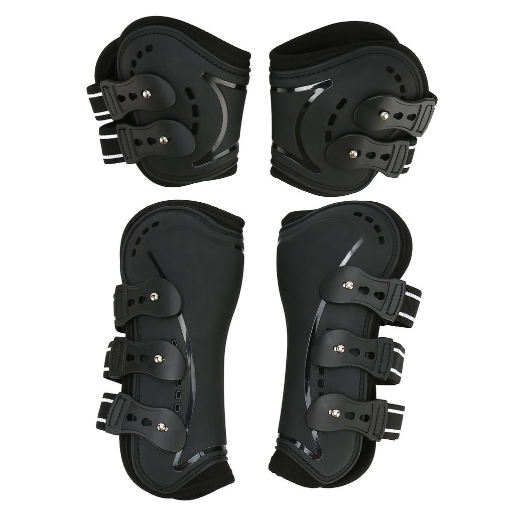 Horse Front Hind Leg Boots Shock Absorption Breathable Open Front PU Horse Tendon Boots for Jumping Show Riding