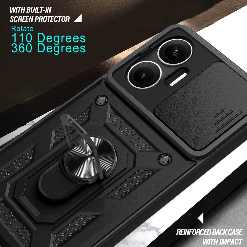 Capa For POCO F7 Case Armor Slide Camera Lens Protection Back Cover for Xiaomi POCO F7 Ring Stand Shockproof Funda