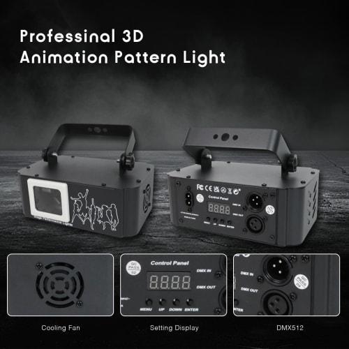 PAIFIEVD 3D RGB Beam Projector Light, 500mW Animated Disco Light, Music Sound Activated Stage Light Support DMX512, Beam Effect Scan Light for Bar Wed