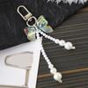 Bowknot Shaped Keychain Pendant Pearls Beaded Butterfly Knot Key Chain Fashionable Bow Ornament for Phones and Bag