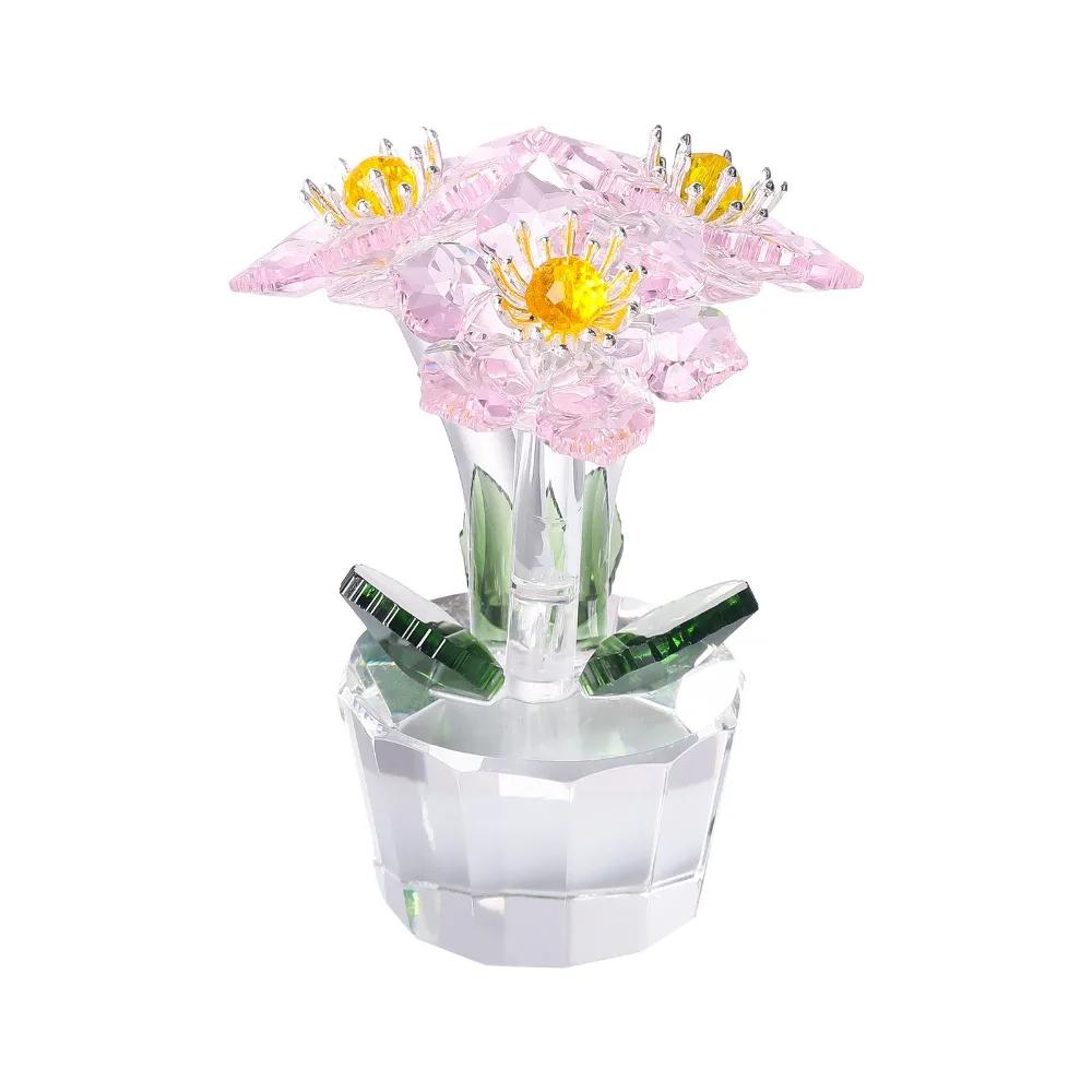 Handcraft Crystal Flower Statue Ornament Clear Base Artificial Flower Figurine Rose Tulip High Transparence