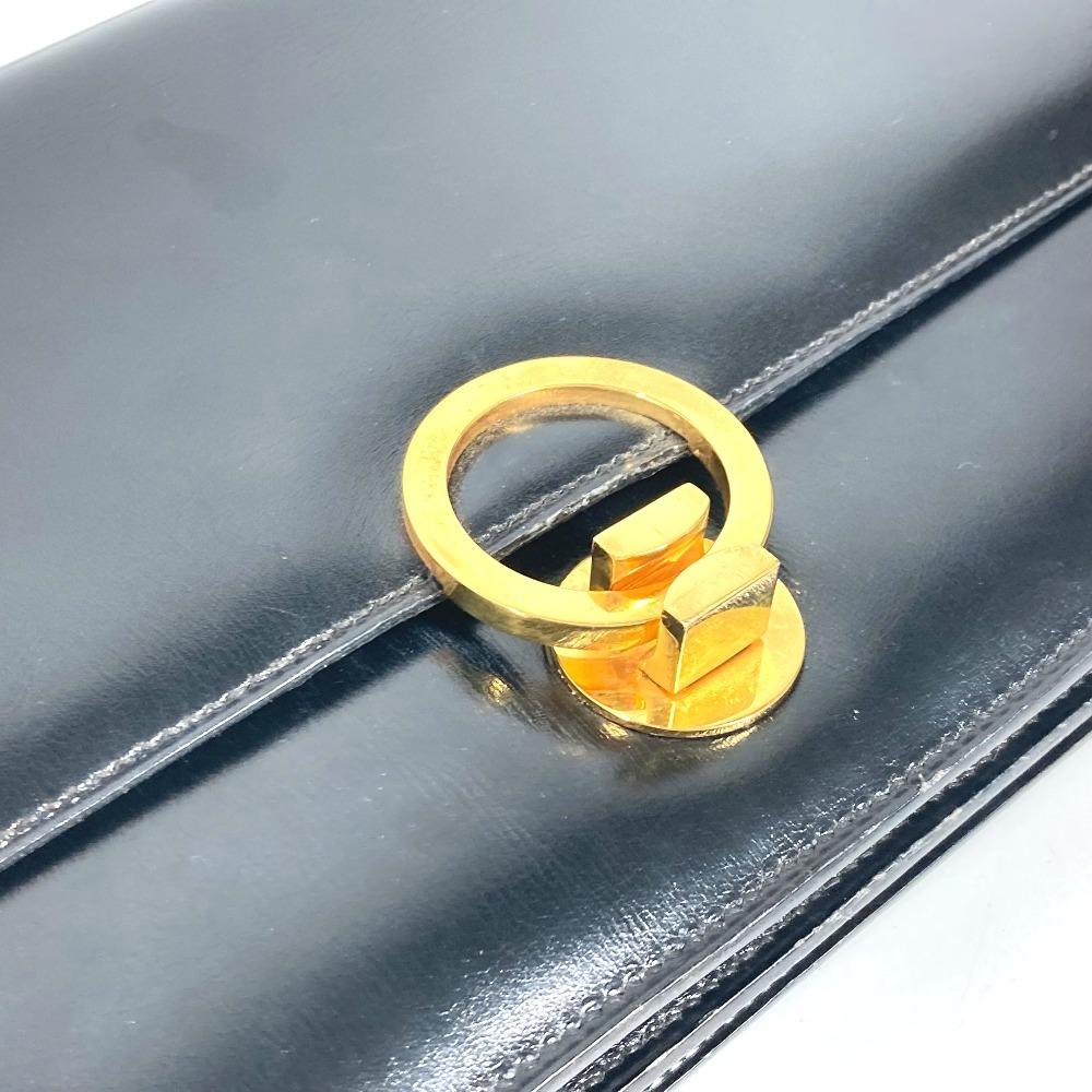 HERMES vintage Ring Do Hand Bag Flap Shoulder Bag Bock Scarf Black/GoldHardware