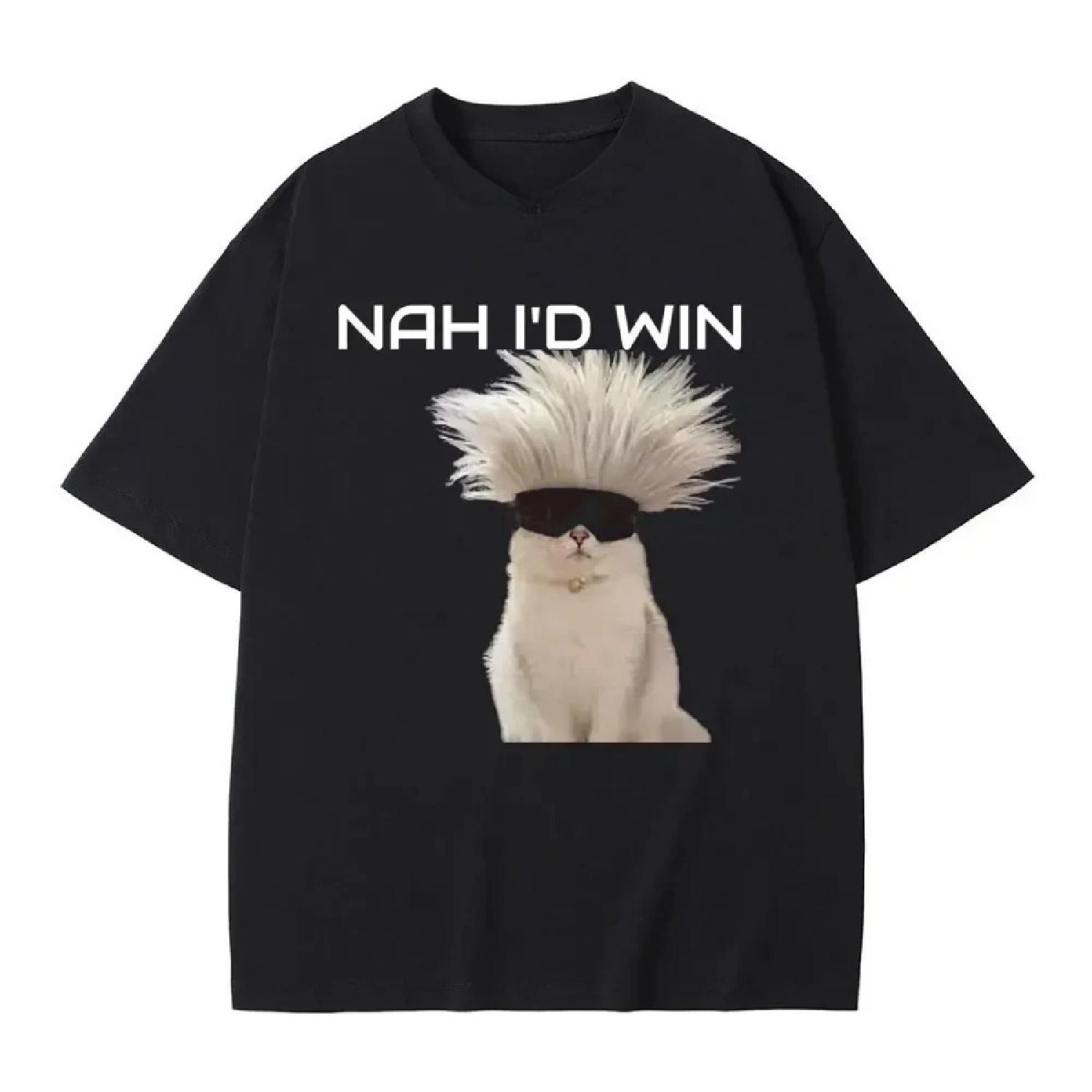 

Nah I d Win T-shirt Funny Cat Meme Tshirt Men Women Fashion Casual Oversized T Shirts Short Sleeve Summer Women Pure Tees XXXXXL чорний