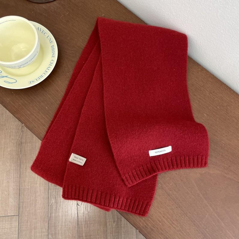 Red New Year's 100 Wool Scarf Women's Winter Christmas Cashmere Knitted Wool Korean Versatile Thickened Warm