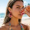 Boho Ocean Rhinestone Crab Dangle Earrings For Women Men Trendy Coastal Exaggerated Crab Claw Drop Earrings Summer Beach Jewelry