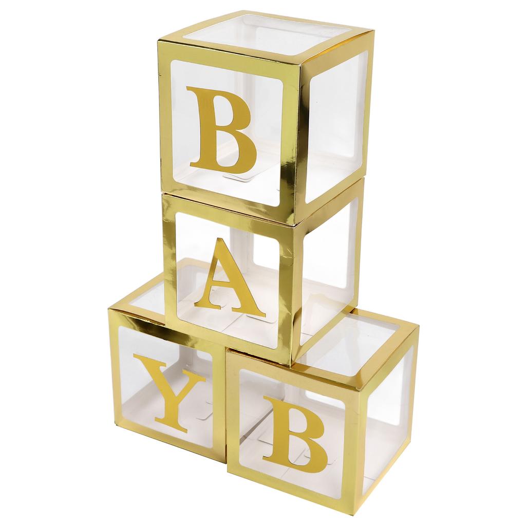 Baby Shower Balloon Box Safe Harmless Golden Transparent Pre Folded Paper Plastic Clear Baby Boxes