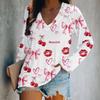 Spring V-Neck Long Sleeve T-Shirt Digital Print Loose Fit Women's Style Valentine's Day Special Edition Fashionable Casual Top