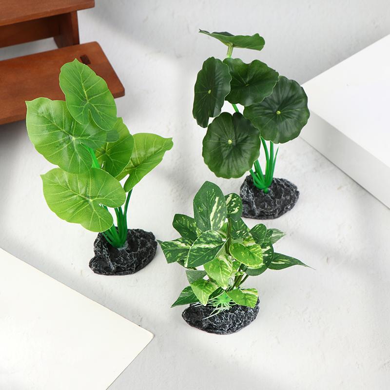 Artificial Aquarium Plants Realistic Floating Leaves Sturdy Stem, Reptile Terrariums Water Tank Decoration