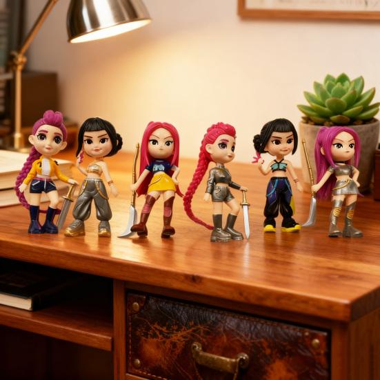 6Pcs PVC Kpop Hunter Figure Animated Movie Character Figurine Statue Cartoon Girl Collectible Model Home Office Desktop Decoration Ornament