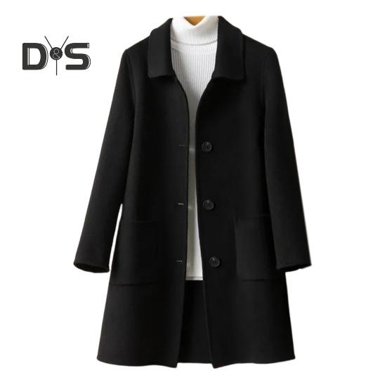 

Женское зимнее пальто в деловом стиле с отложным воротником, однобортное пальто средней длины, куртка для поездок на работу, однотонная плотная верхняя одежда 2XL чёрный