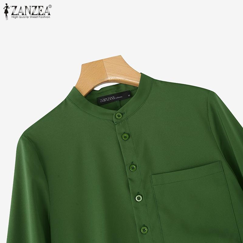 ZANZEA Women Casual Round Neck Half Sleeve Loose Retro Blouse