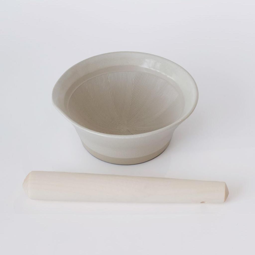 Tägliche Werkzeuge Mörser- und Stößel-Set Ein stilvoller Sesammörser mit sanfter Mahlung hergestellt in - rutschfest, Aktion, Japan, weiß.