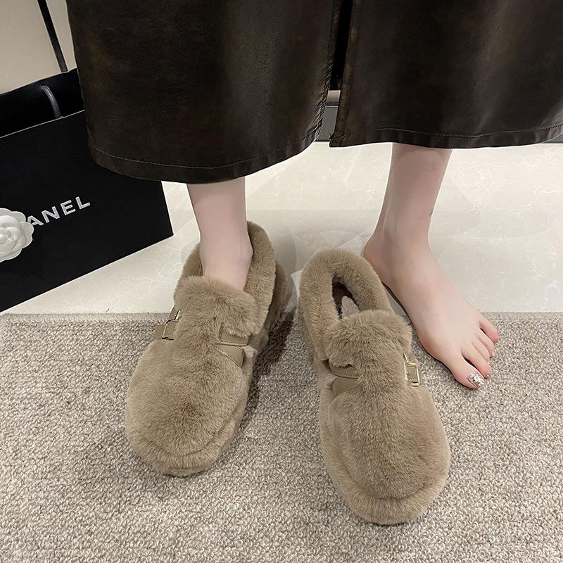 Women's Winter Fur Integrated Plush a Footstool Warm Cold Lightweight Hiking Cushion Mountaineering Waterproof Non-slip Snow Boots Cotton Shoes