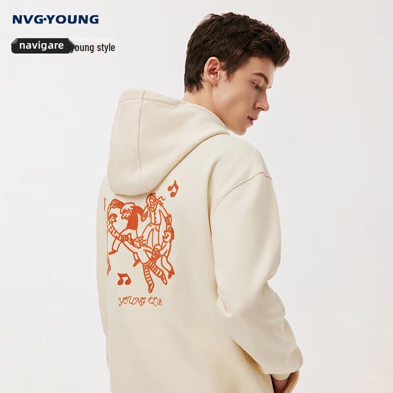 NVG·YOUNG Men s Loose Fit Hooded Letter Print Pullover Sweatshirt L